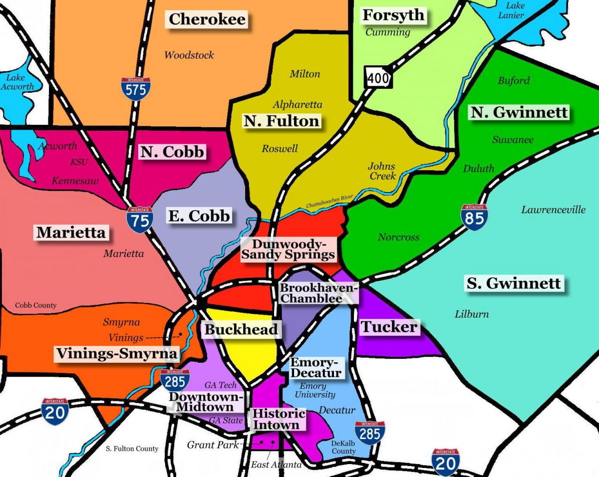 karte no Atlanta priekšpilsētas