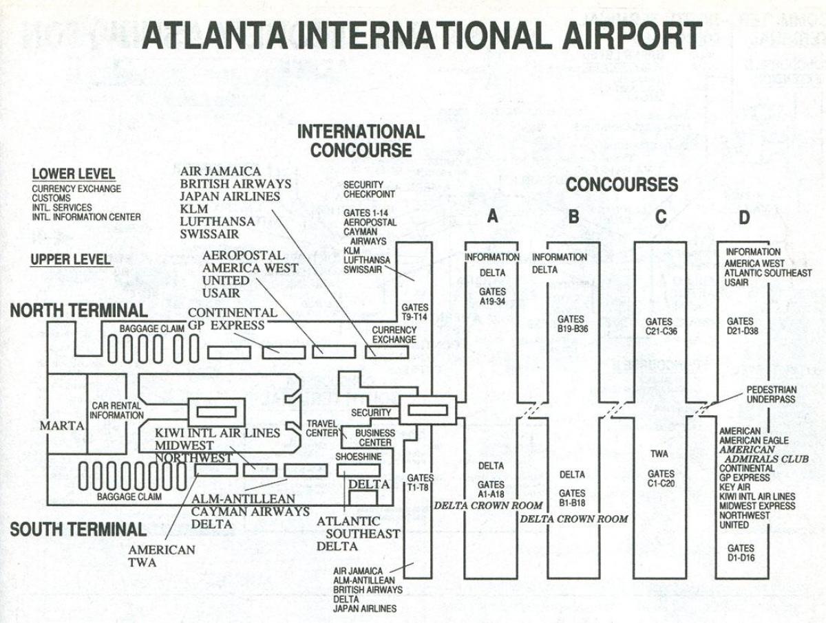 Atlanta airport starptautiskā termināla kartē